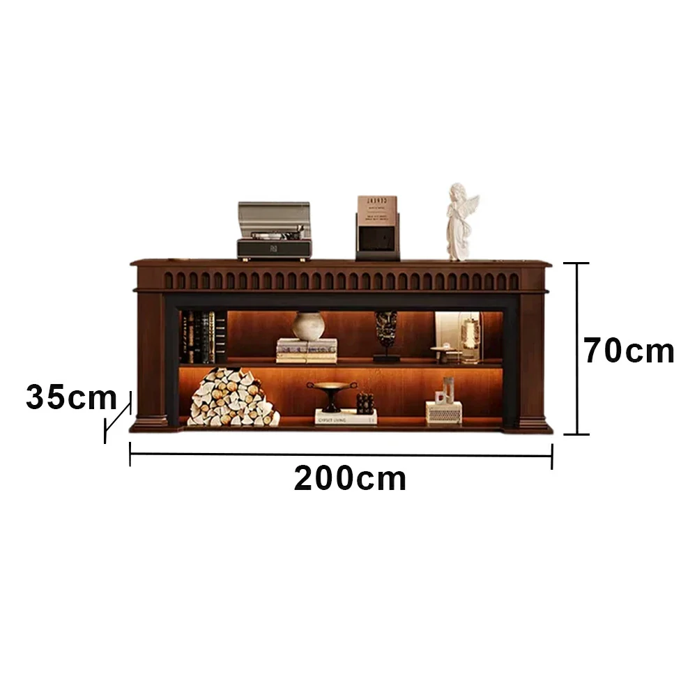 LUXORA 150/180/200cm Fireplace TV Stand Console Table Solid Wood Storage Cabinet Open Shelf Mantel Entertainment Unit - Image 7