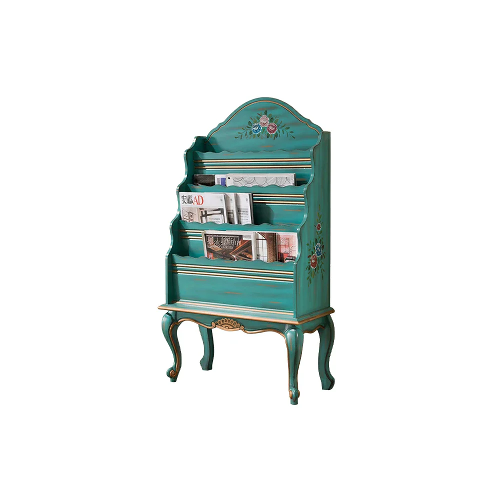 LUXORA Vintage Display Cabinet Multi-Layer Solid Wood Storage Shelf for Living Room Reading Corner - Blue&Green