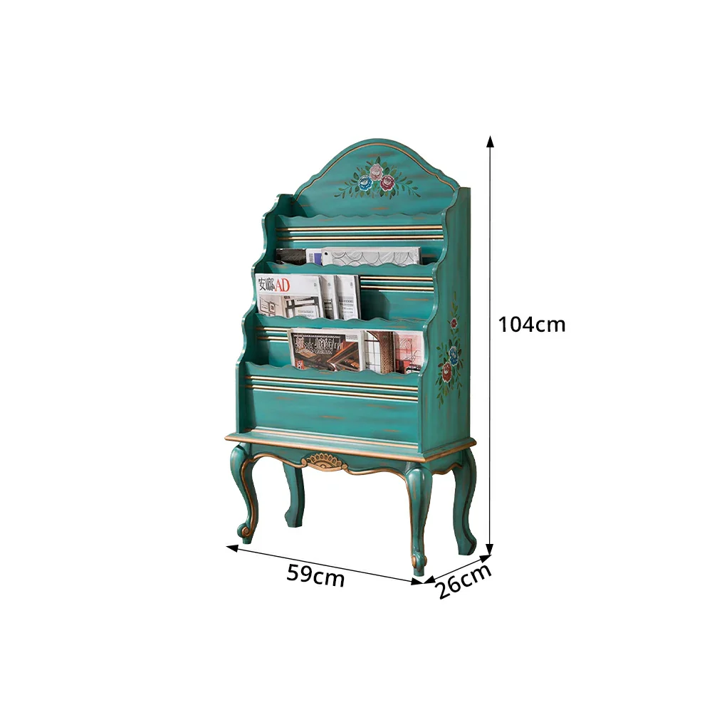 LUXORA Vintage Display Cabinet Multi-Layer Solid Wood Storage Shelf for Living Room Reading Corner - Blue&Green - Image 8