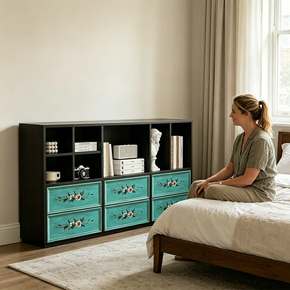 LUXORA Modular Storage Cabinet 6 Drawer Hand-Painted Organizer for Living Room Bedroom - Black - Image 7