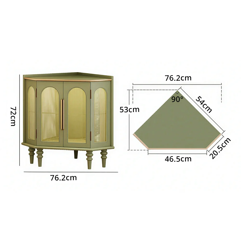 LUXORA Corner Display Cabinet Raised Wood Leg Storage Unit for Entryway Dining Room - Green - Image 8