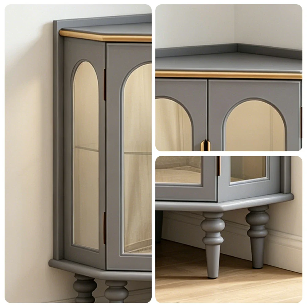 LUXORA Corner Display Cabinet Raised Wood Leg Storage Unit for Entryway Dining Room - Blue - Image 3