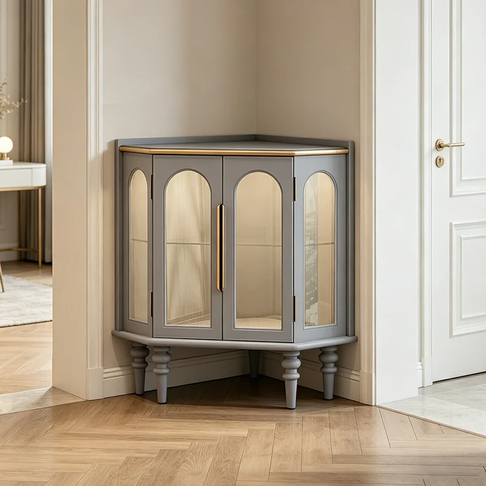 LUXORA Corner Display Cabinet Raised Wood Leg Storage Unit for Entryway Dining Room - Blue - Image 4