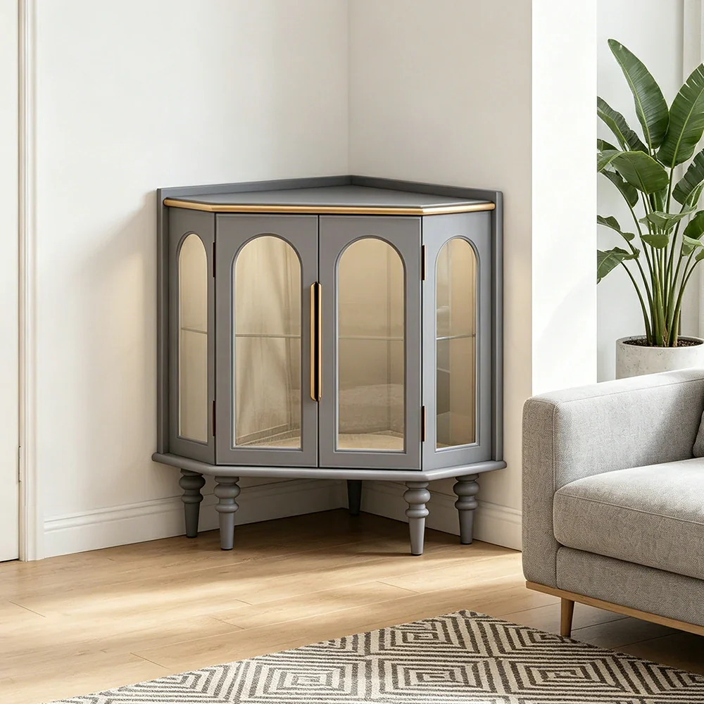 LUXORA Corner Display Cabinet Raised Wood Leg Storage Unit for Entryway Dining Room - Blue - Image 6