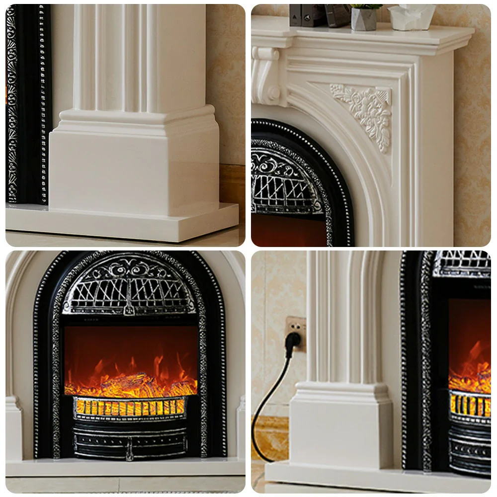 LIVARA 130cm Decorative Fireplace Mantel - Ivory White Solid Wood Frame, Birdcage Flame Core Insert, Elegant Classic Design - Image 3