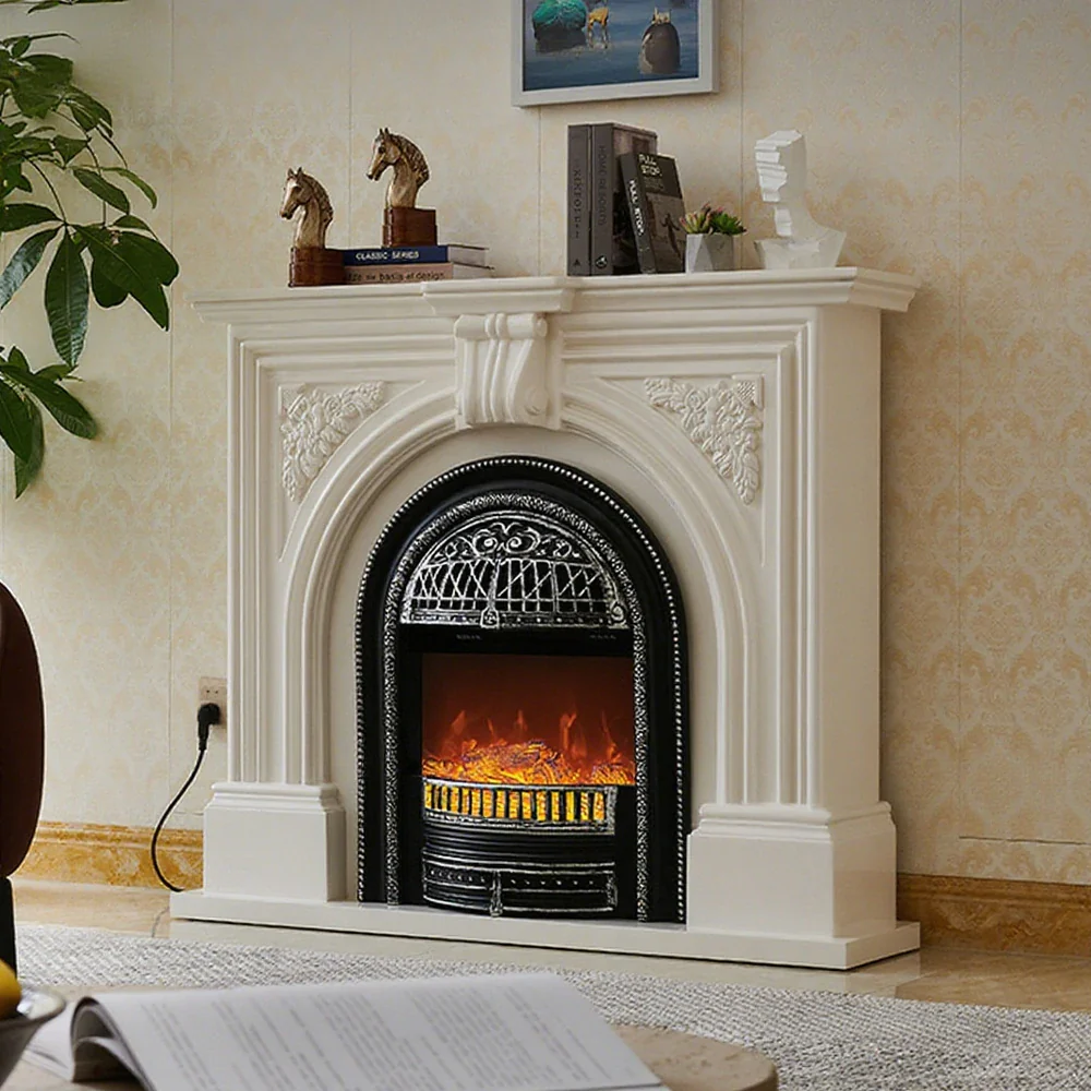 LIVARA 130cm Decorative Fireplace Mantel - Ivory White Solid Wood Frame, Birdcage Flame Core Insert, Elegant Classic Design - Image 4
