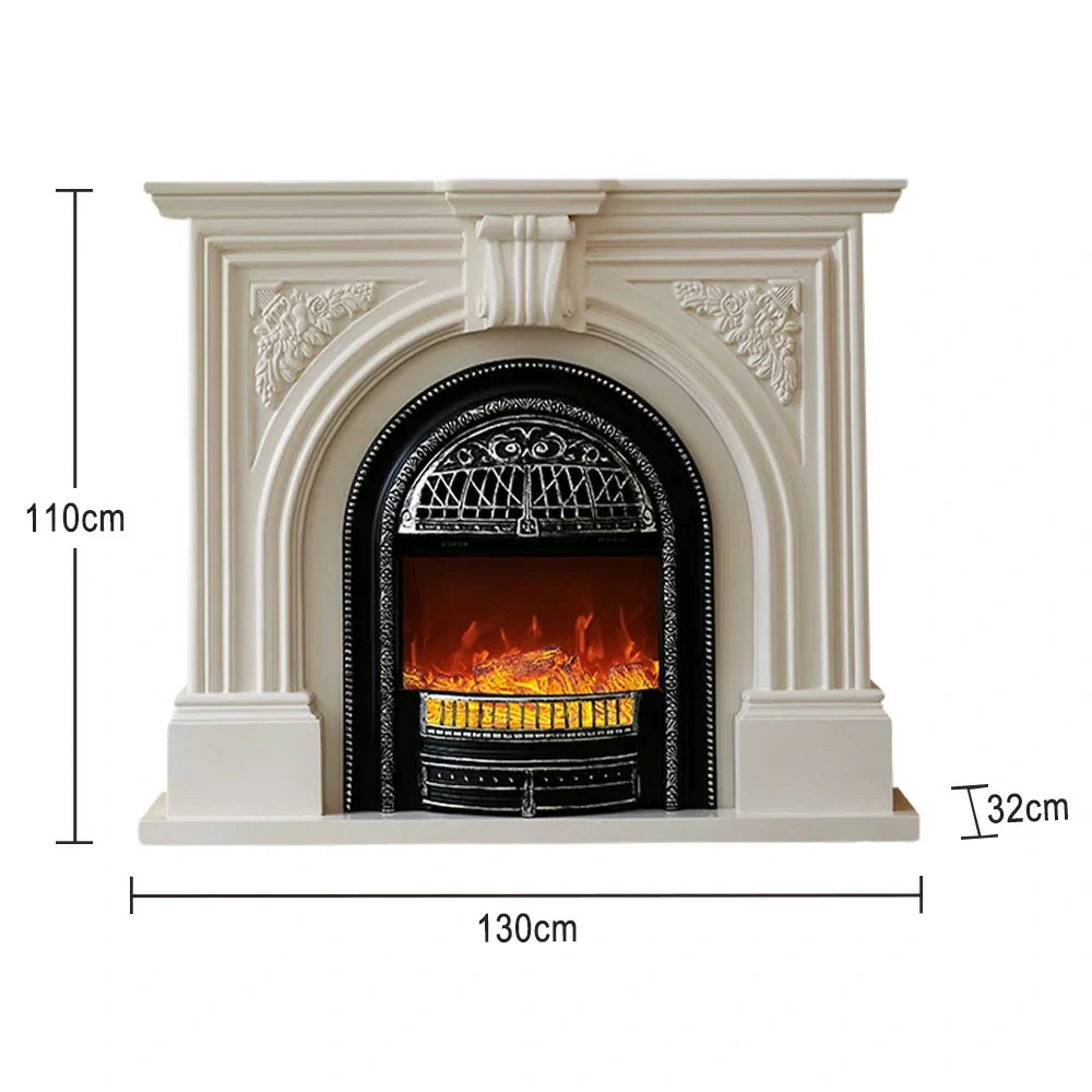 LIVARA 130cm Decorative Fireplace Mantel - Ivory White Solid Wood Frame, Birdcage Flame Core Insert, Elegant Classic Design - Image 5