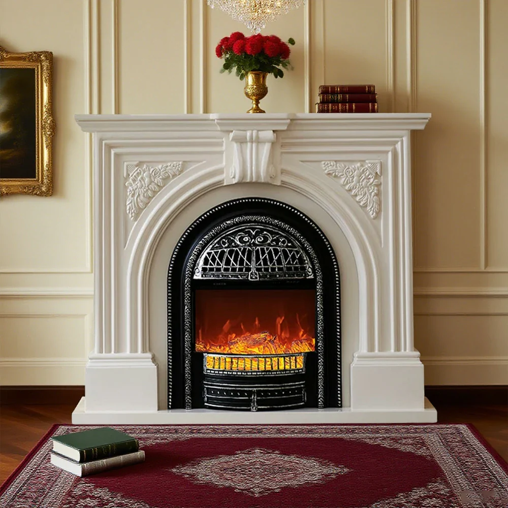 LIVARA 130cm Decorative Fireplace Mantel - Ivory White Solid Wood Frame, Birdcage Flame Core Insert, Elegant Classic Design - Image 7