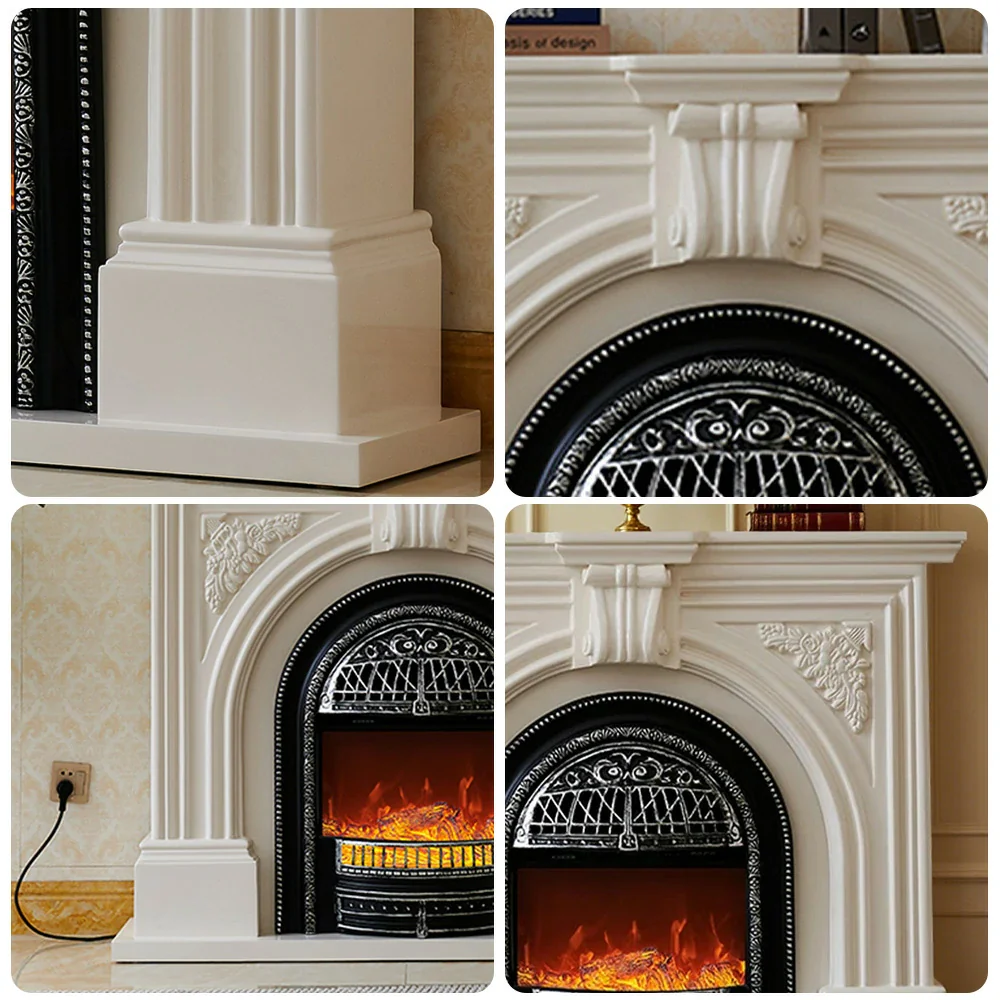 LIVARA 130cm Decorative Fireplace Mantel - Ivory White Solid Wood Frame, Birdcage Flame Core Insert, Elegant Classic Design - Image 8