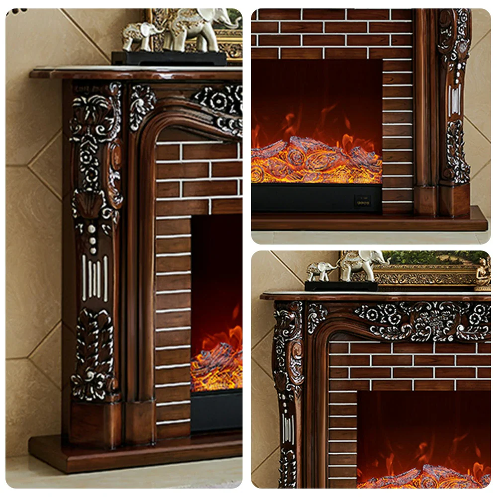 LIVARA 150cm Electric Fireplace TV Cabinet – Solid Wood Frame, 3D Flame Effect, Dual Core Options, Realistic Flame, Remote Control, Functional Storage - Brown - Image 3