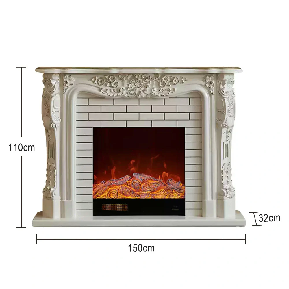 LIVARA 150cm Electric Fireplace TV Cabinet – Solid Wood Frame, 3D Flame Effect, Dual Core Options, Realistic Flame, Remote Control, Functional Storage - White - Image 10
