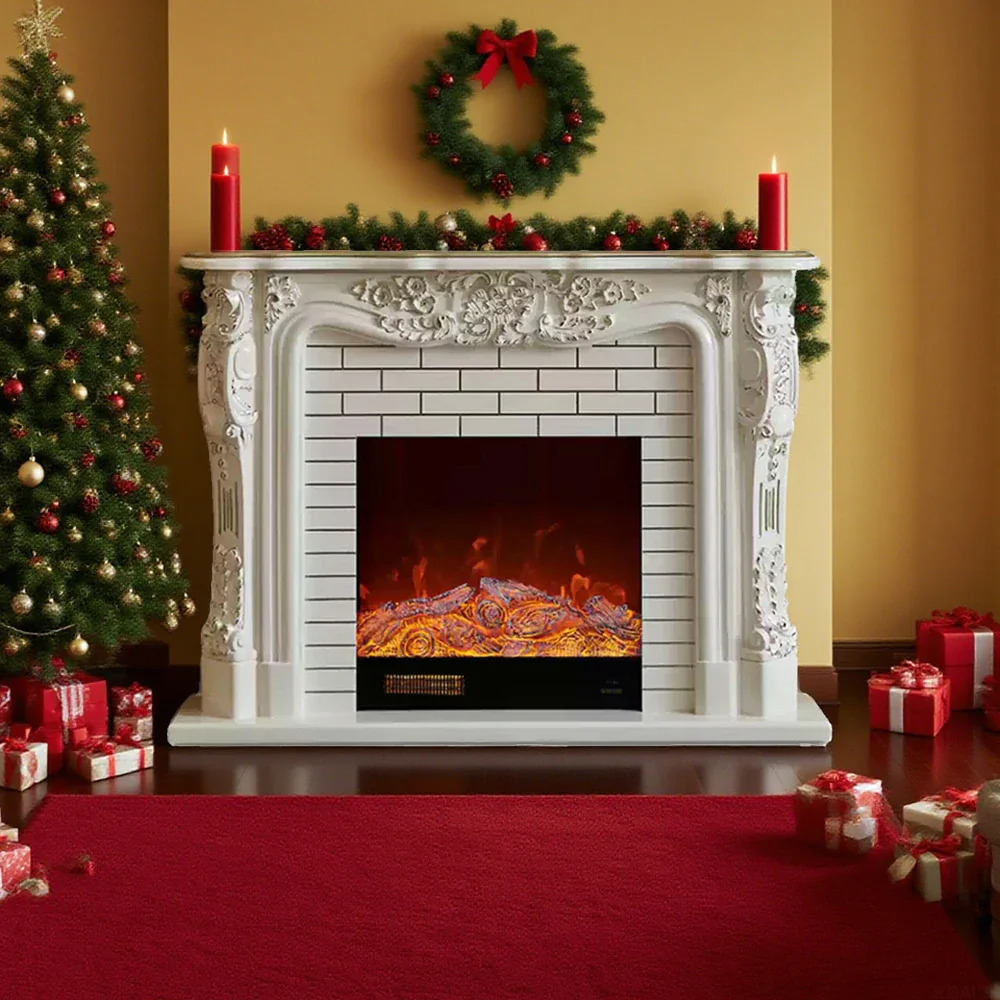 LIVARA 150cm Electric Fireplace TV Cabinet – Solid Wood Frame, 3D Flame Effect, Dual Core Options, Realistic Flame, Remote Control, Functional Storage - White - Image 9