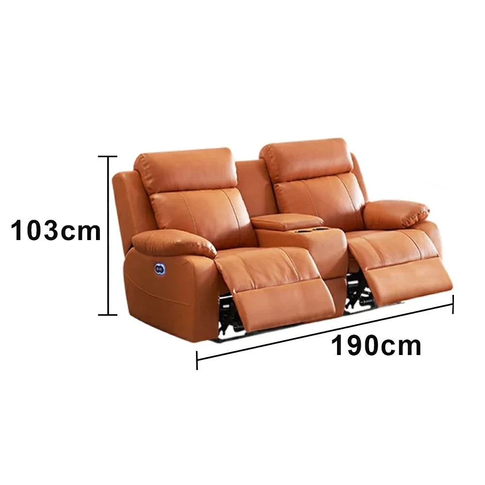 LUXORA 1.9/2.3m Double Electric Home Theatre Recliner Sofa with Centre Console Top-Grain Leather One-Touch Adjustable Backrest & Footrest - Brown - Image 5