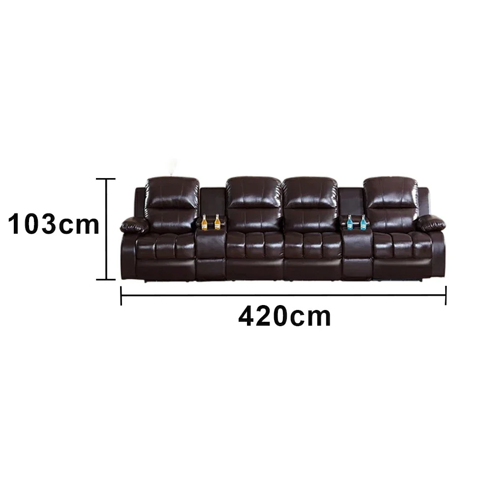 LUXORA 3.4/4.2m Quad Electric Home Theatre Recliner Sofa with Dual Centre Consoles Top-Grain Leather One-Touch Adjustable Backrest & Footrest - Black - Image 6