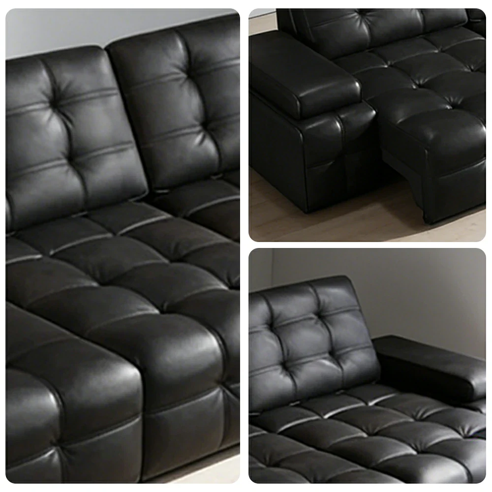 LUXORA 3.35/4.55m Quad Electric Recliner Sofa Zero-Wall Design Multi-Mode Adjustable Backrest Ergonomic Comfort Top-Grain Leather - Black - Image 3