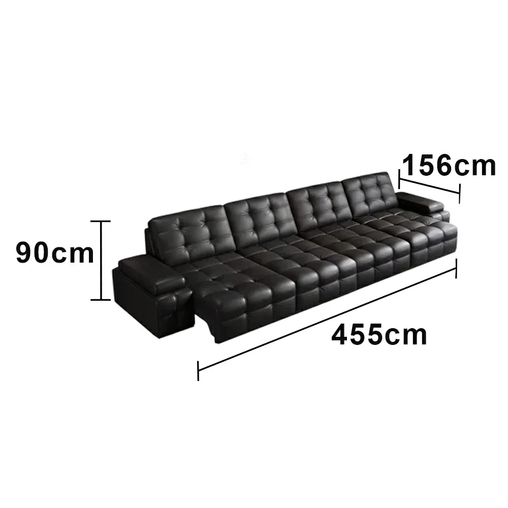 LUXORA 3.35/4.55m Quad Electric Recliner Sofa Zero-Wall Design Multi-Mode Adjustable Backrest Ergonomic Comfort Top-Grain Leather - Black - Image 6