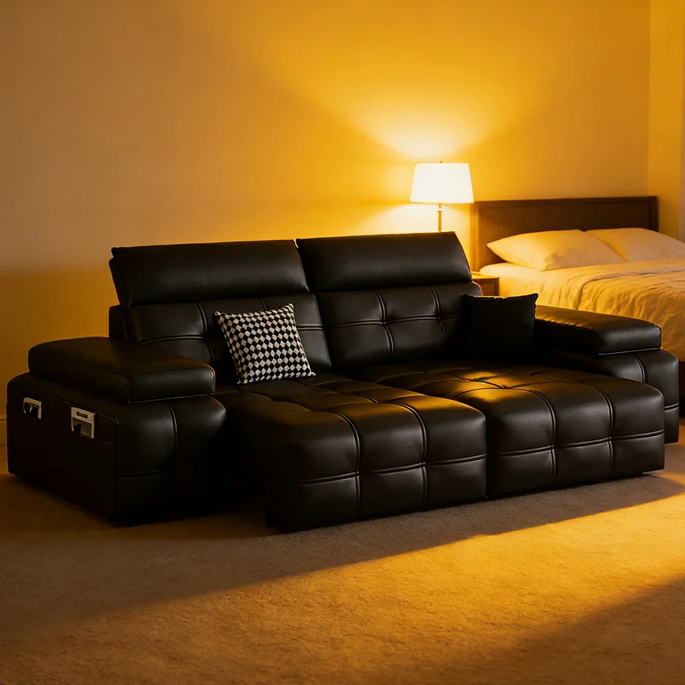 LUXORA 205/265cm 2-Seater Dual Electric Recliner Sofa Zero-Wall Design Multi-Mode Adjustable Backrest Ergonomic Comfort Top-Grain Leather - Black - Image 4
