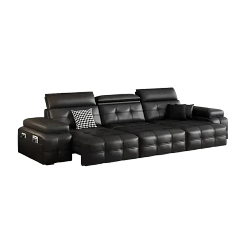 LUXORA 270/360cm 3-Seater Triple Electric Recliner Sofa Zero-Wall Design Multi-Mode Adjustable Backrest Ergonomic Comfort Top-Grain Leather - Black