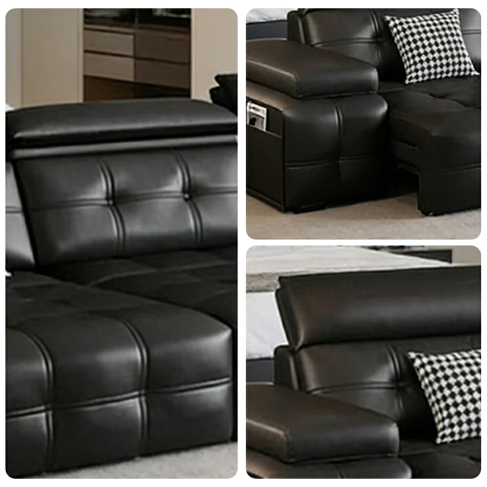LUXORA 270/360cm 3-Seater Triple Electric Recliner Sofa Zero-Wall Design Multi-Mode Adjustable Backrest Ergonomic Comfort Top-Grain Leather - Black - Image 3