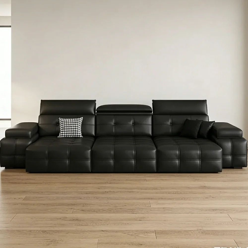 LUXORA 270/360cm 3-Seater Triple Electric Recliner Sofa Zero-Wall Design Multi-Mode Adjustable Backrest Ergonomic Comfort Top-Grain Leather - Black - Image 4
