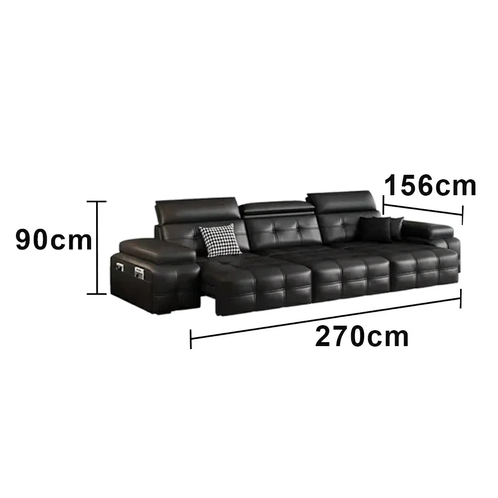 LUXORA 270/360cm 3-Seater Triple Electric Recliner Sofa Zero-Wall Design Multi-Mode Adjustable Backrest Ergonomic Comfort Top-Grain Leather - Black - Image 5