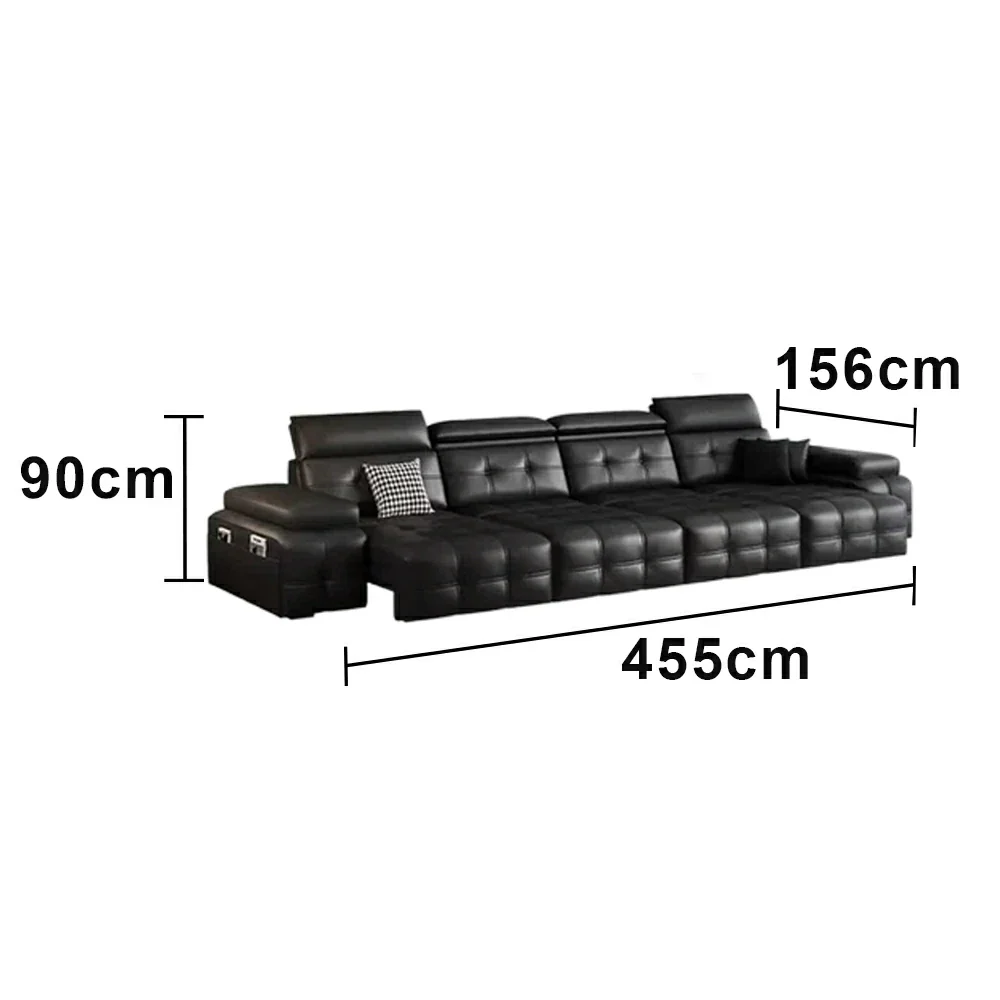 LUXORA 335/455cm 4-Seater Quad Electric Recliner Sofa Zero-Wall Design Multi-Mode Adjustable Backrest Ergonomic Comfort Top-Grain Leather - Black - Image 6