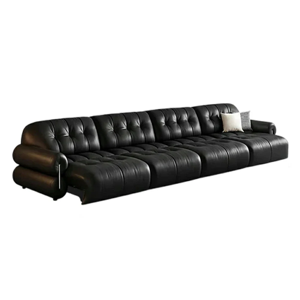 LUXORA 320/440cm 4-Seater Quad Electric Recliner Sofa Zero-Wall Design Multi-Mode Adjustable Backrest Ergonomic Comfort Top-Grain Leather - Black