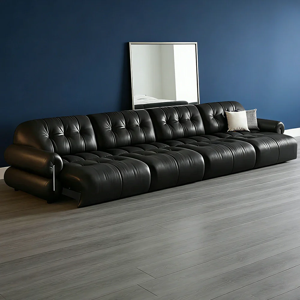 LUXORA 320/440cm 4-Seater Quad Electric Recliner Sofa Zero-Wall Design Multi-Mode Adjustable Backrest Ergonomic Comfort Top-Grain Leather - Black - Image 2