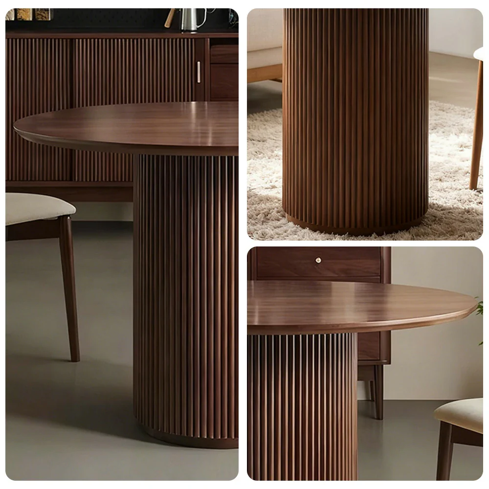 LUXORA 90/100cm Round Dining Table Walnut Veneer Single Pedestal Base Modern Space-Efficient Design - Walnut - Image 3