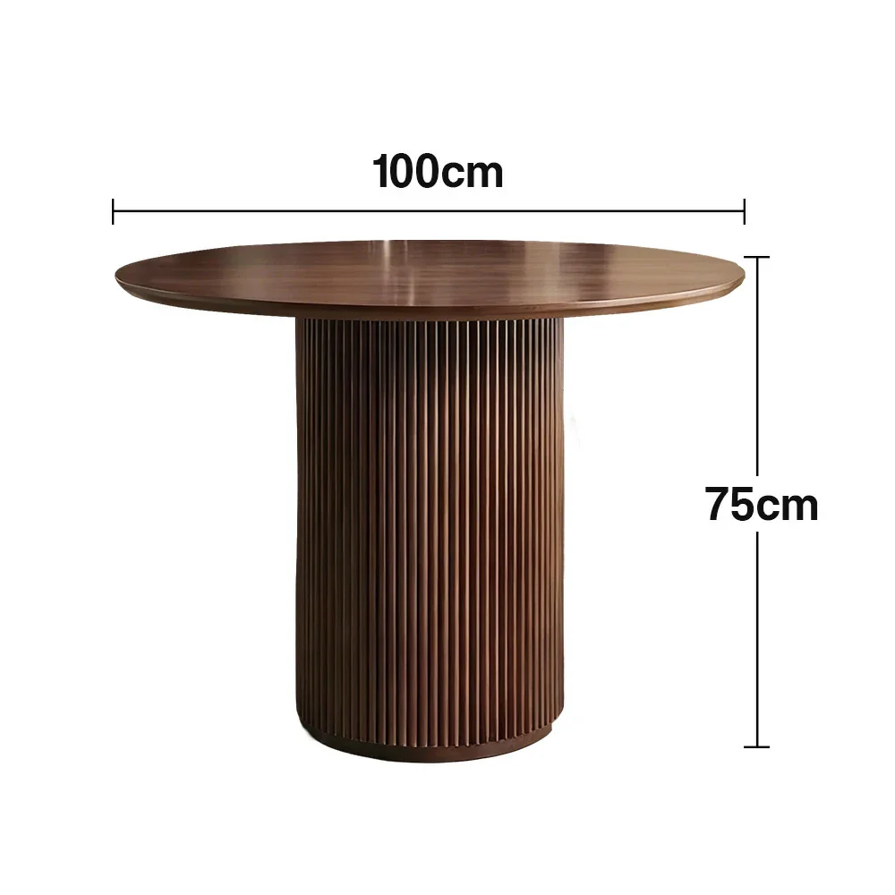 LUXORA 90/100cm Round Dining Table Walnut Veneer Single Pedestal Base Modern Space-Efficient Design - Walnut - Image 6