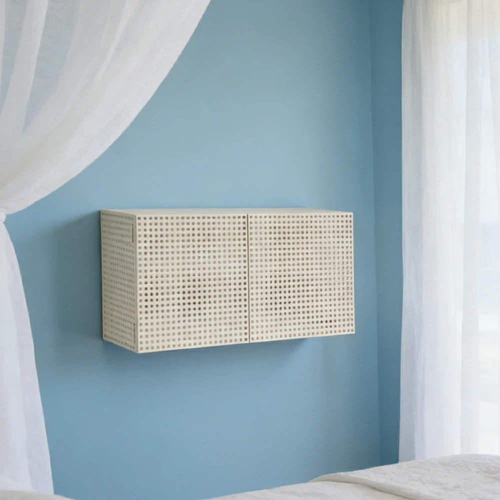 LUXORA Wall-Mounted Storage Cabinet - Magnetic Soft-Close System - Powder-Coated Steel Frame - Modern Perforated Mesh Design - White - Image 4