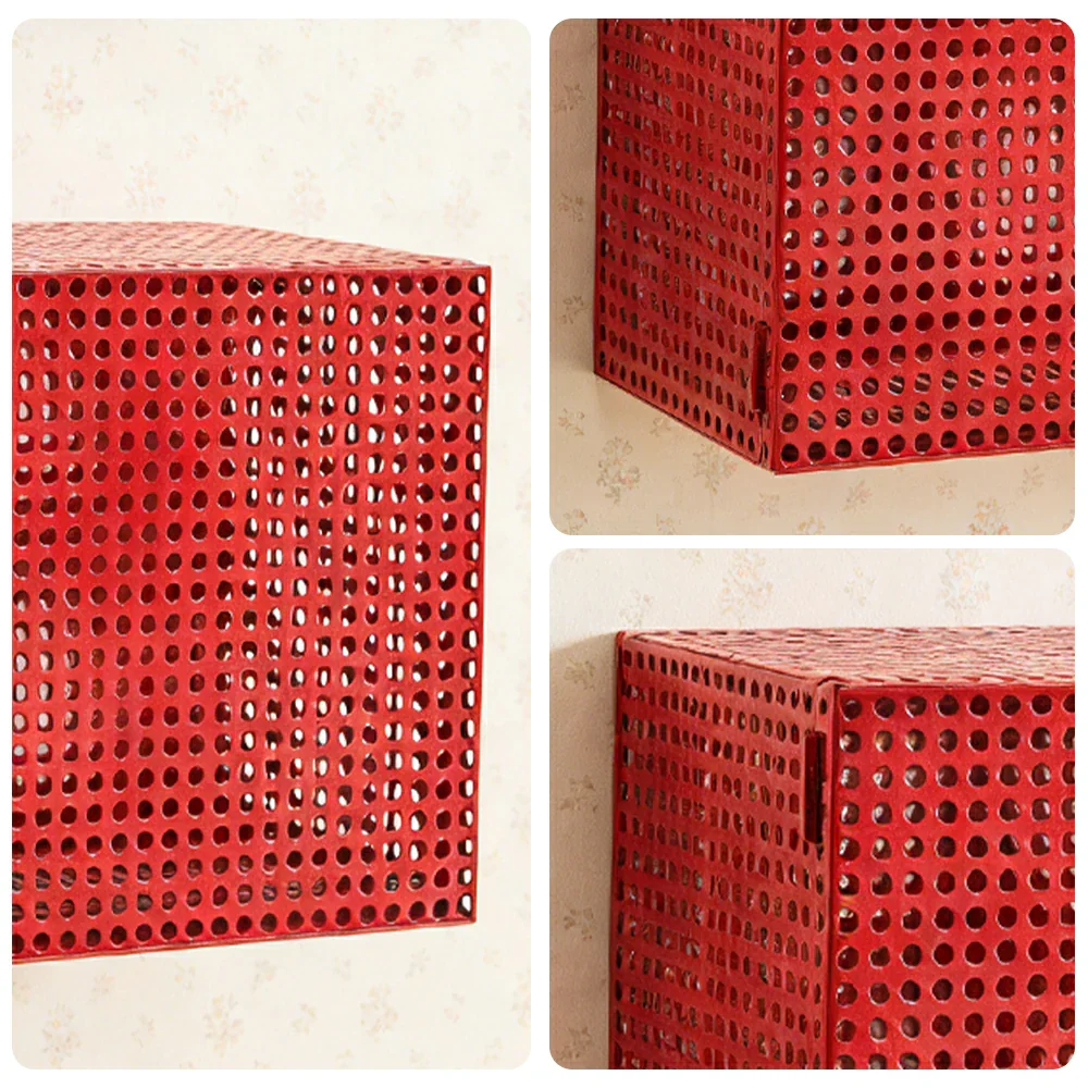 LUXORA Wall-Mounted Storage Cabinet - Magnetic Soft-Close System - Powder-Coated Steel Frame - Modern Perforated Mesh Design - Wine - Image 3
