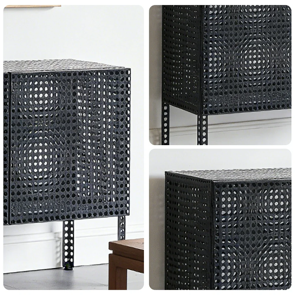 LUXORA Freestanding Storage Cabinet - Magnetic Soft-Close System - Powder-Coated Steel Frame - Modern Perforated Mesh Design - Blue - Image 3