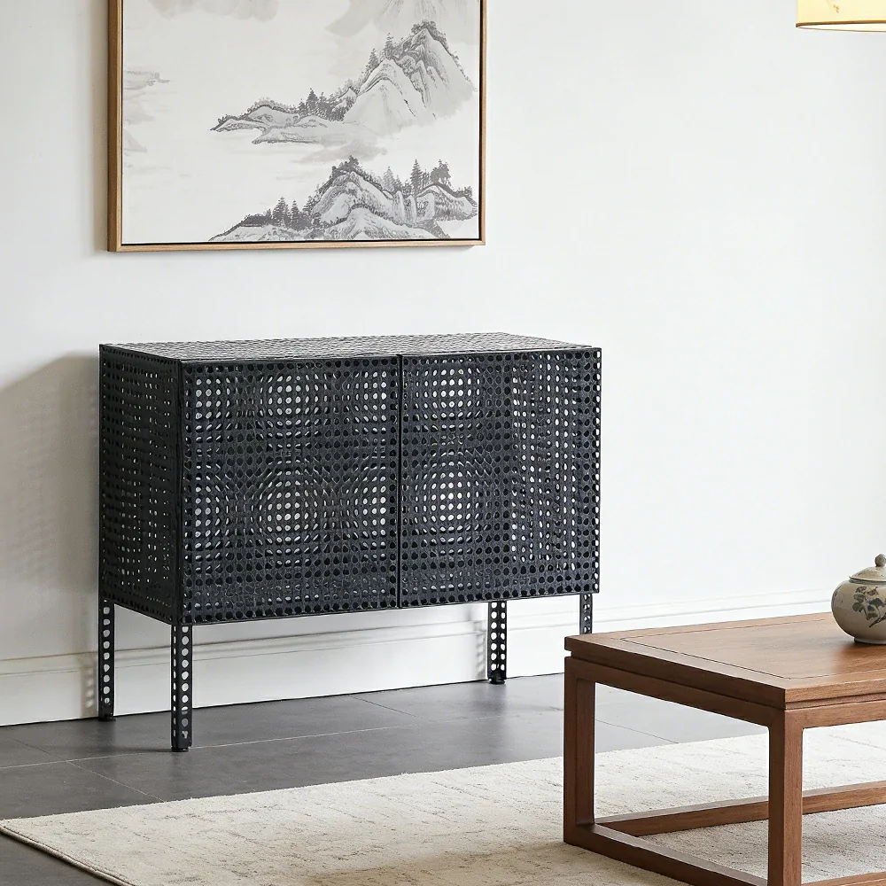LUXORA Freestanding Storage Cabinet - Magnetic Soft-Close System - Powder-Coated Steel Frame - Modern Perforated Mesh Design - Blue - Image 4