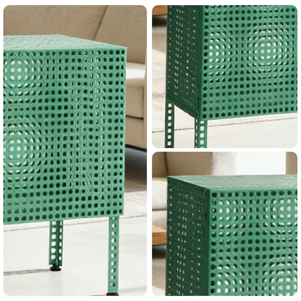 LUXORA Freestanding Storage Cabinet - Magnetic Soft-Close System - Powder-Coated Steel Frame - Modern Perforated Mesh Design - Green - Image 3