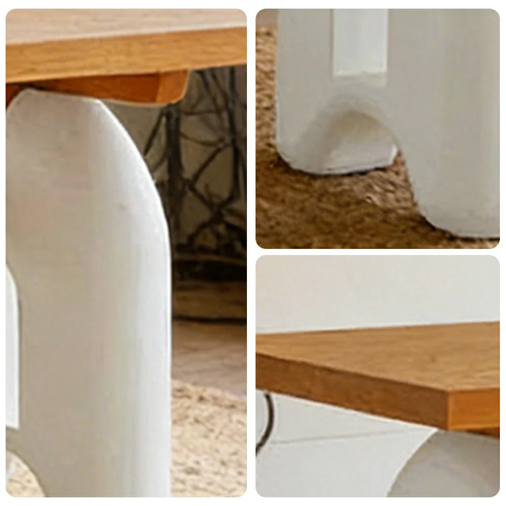 LUXORA 140/160cm Solid Wood Dining Table - French Cream Vintage Design, Sculptural Legs with Wave Crossbar, Stable Designer Table for Dining Spaces - Natural & White - Image 3