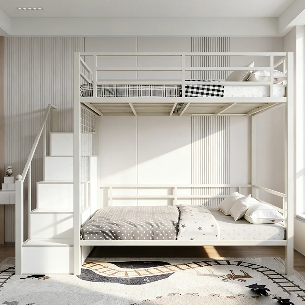 LUXORA 90/100cm Kids Bunk Bed with Storage Stairs Durable Metal Frame Space Saving Design Safety Rails - White - Image 2