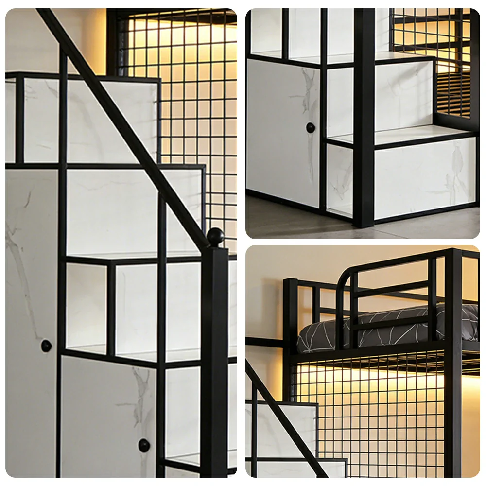 LUXORA 90/100cm Kids Bunk Bed with Storage Stairs Durable Metal Frame Space Saving Design Safety Rails - Black - Image 3