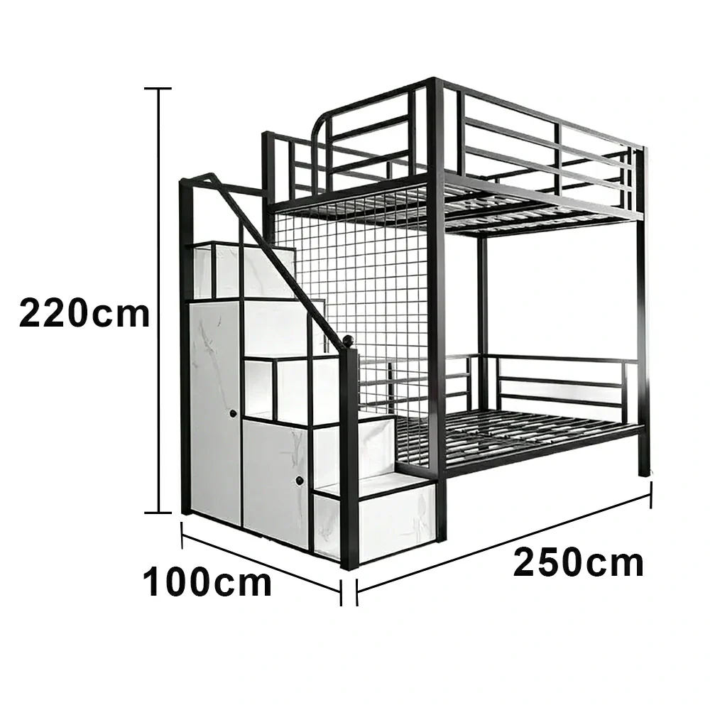 LUXORA 90/100cm Kids Bunk Bed with Storage Stairs Durable Metal Frame Space Saving Design Safety Rails - Black - Image 6
