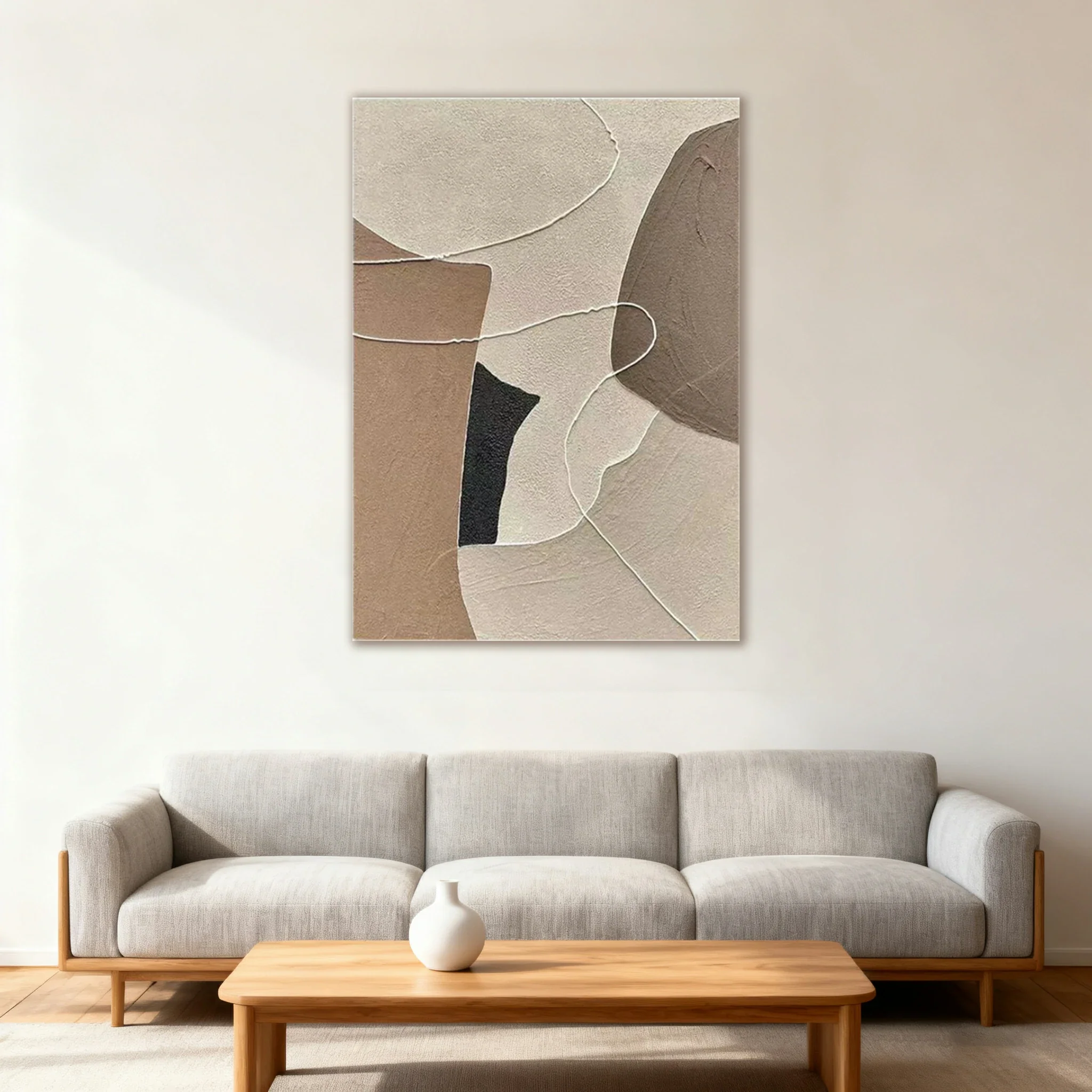 LUXORA Hand-Painted Oil Painting 70/100/140cm - Neutral Abstract Canvas Art with Layered Texture and Gentle Balance to Enhance Calm, Stylish Home Interiors - Image 3