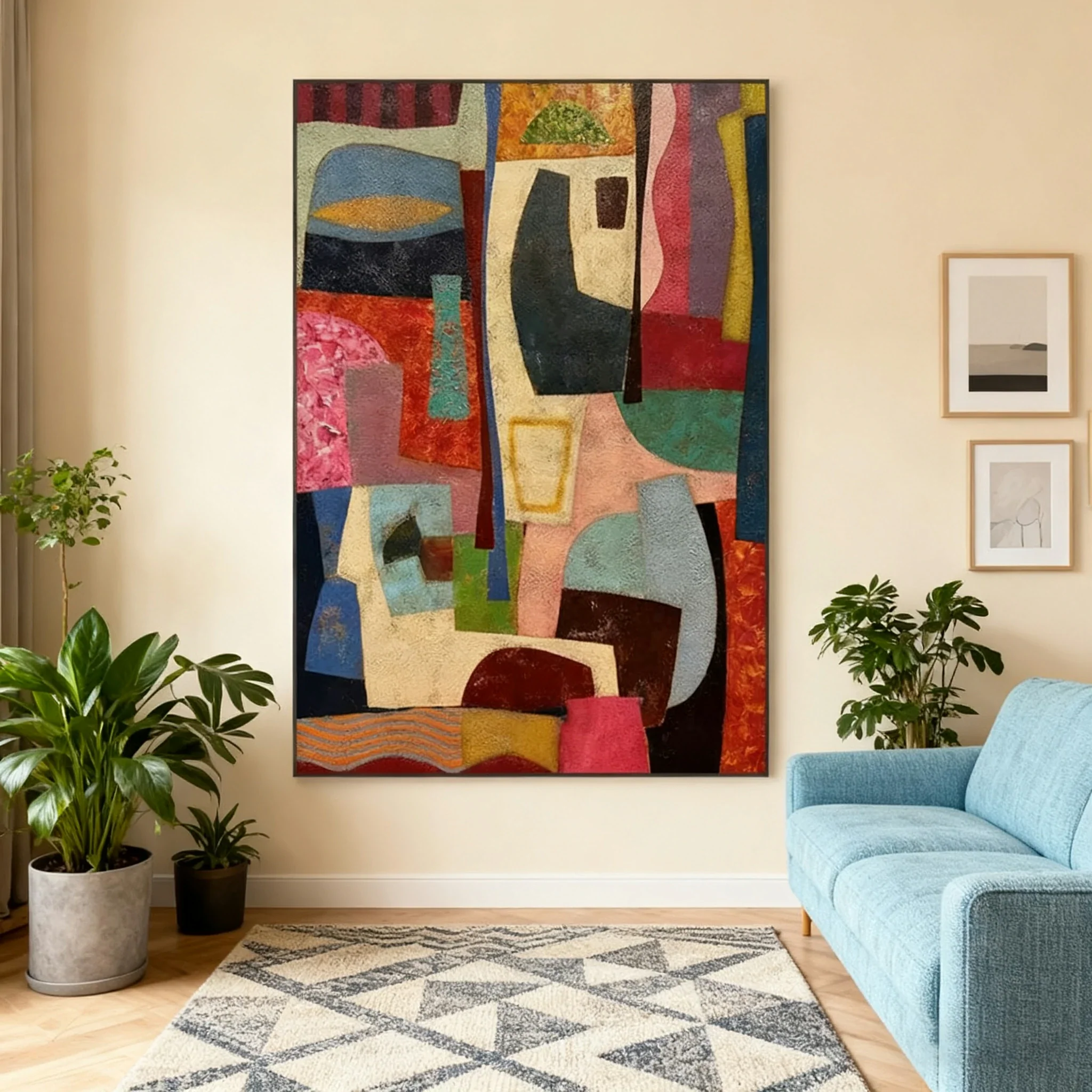 LUXORA Hand-Painted Oil Painting 70/100/140cm - Refined Abstract Artwork Combining Gentle Brushstrokes and Soft Geometry for Balanced Home Styling - Image 4