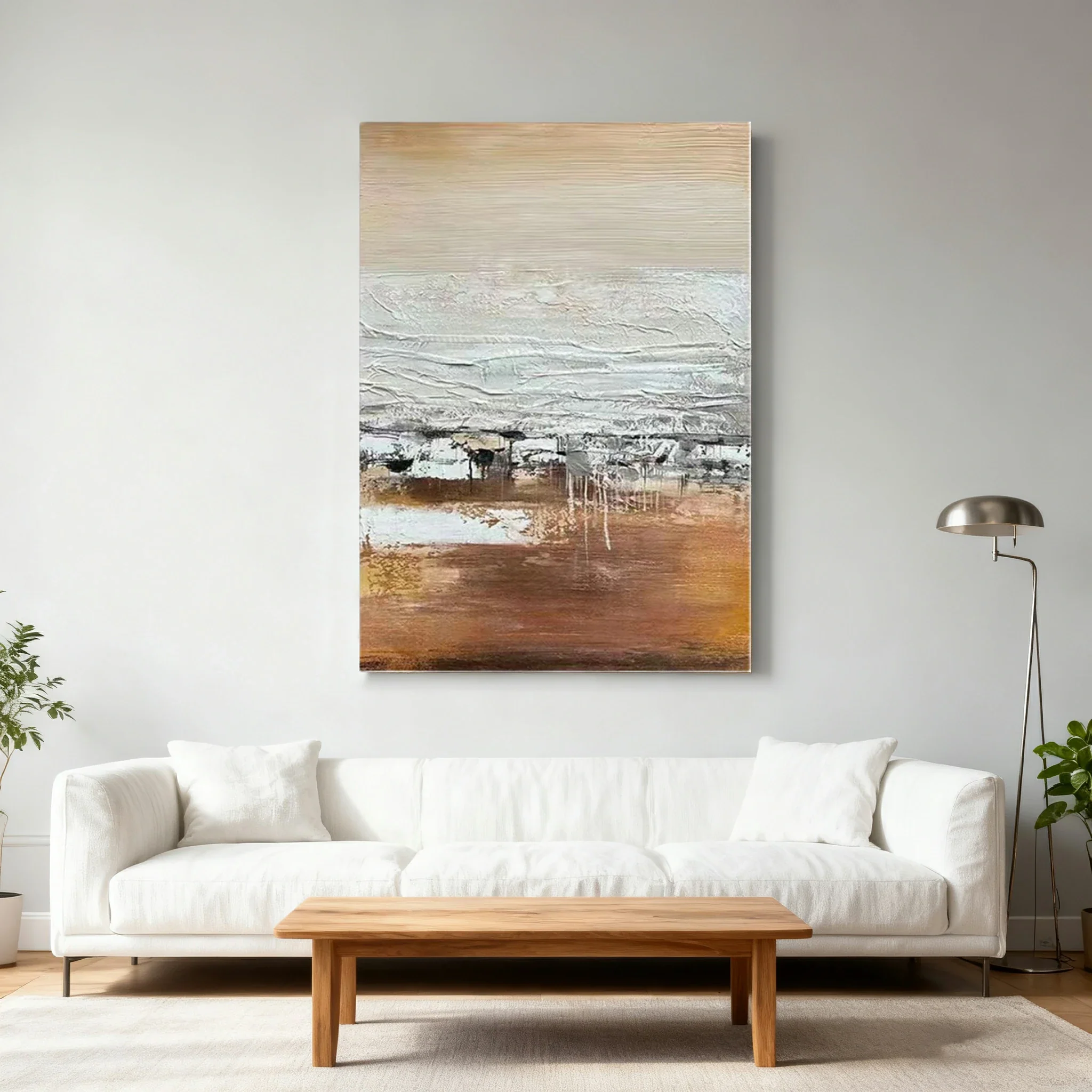 LUXORA Hand-Painted Oil Painting 70/100/140cm Minimalist Abstract Canvas with Warm Neutral Colors Perfect for Living Room Wall Decor and Stylish Home Interior Design - Image 4