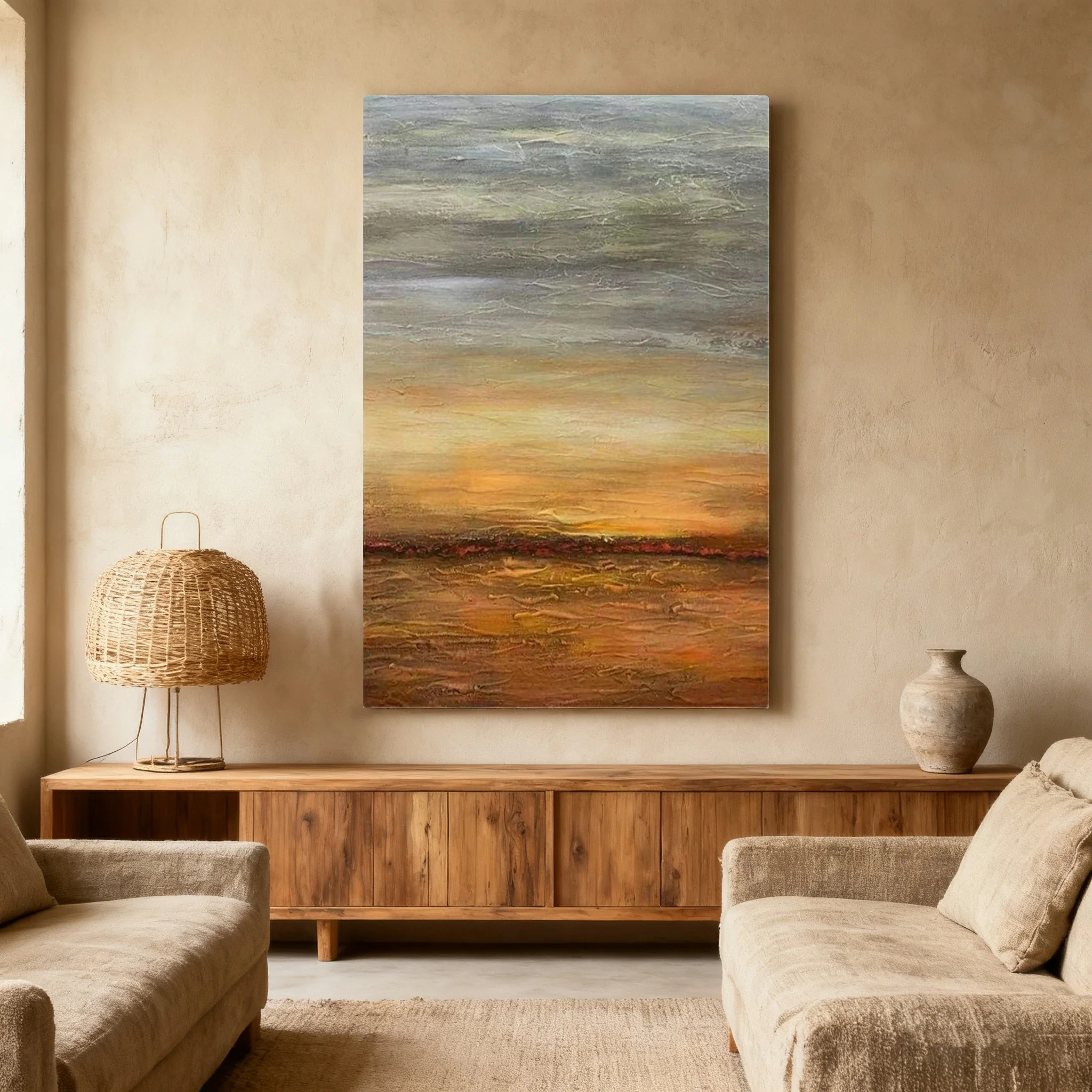 LUXORA Hand-Painted Oil Painting 70/100/140cm Warm Earth-Tone Abstract Canvas Ideal for Contemporary Living Rooms Seeking Natural, Calm, and Cozy Interior Atmosphere - Image 4