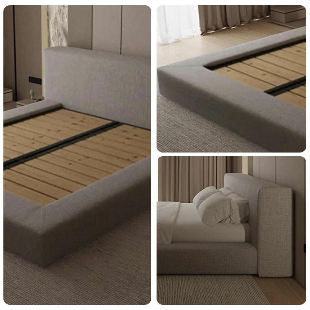 LUXORA Upholstered Bed Frame 150/180cm Solid Larch Wood with Steel Slat Support, Soft Padded Edges & Anti-Slip Mattress Fit - Grey - Image 3