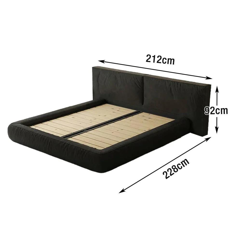 LUXORA Upholstered Bed Frame 150/180cm Nappa Leather Headboard, Solid Larch Wood & Steel Support, Padded Edges & Anti-Slip Design - Black - Image 6