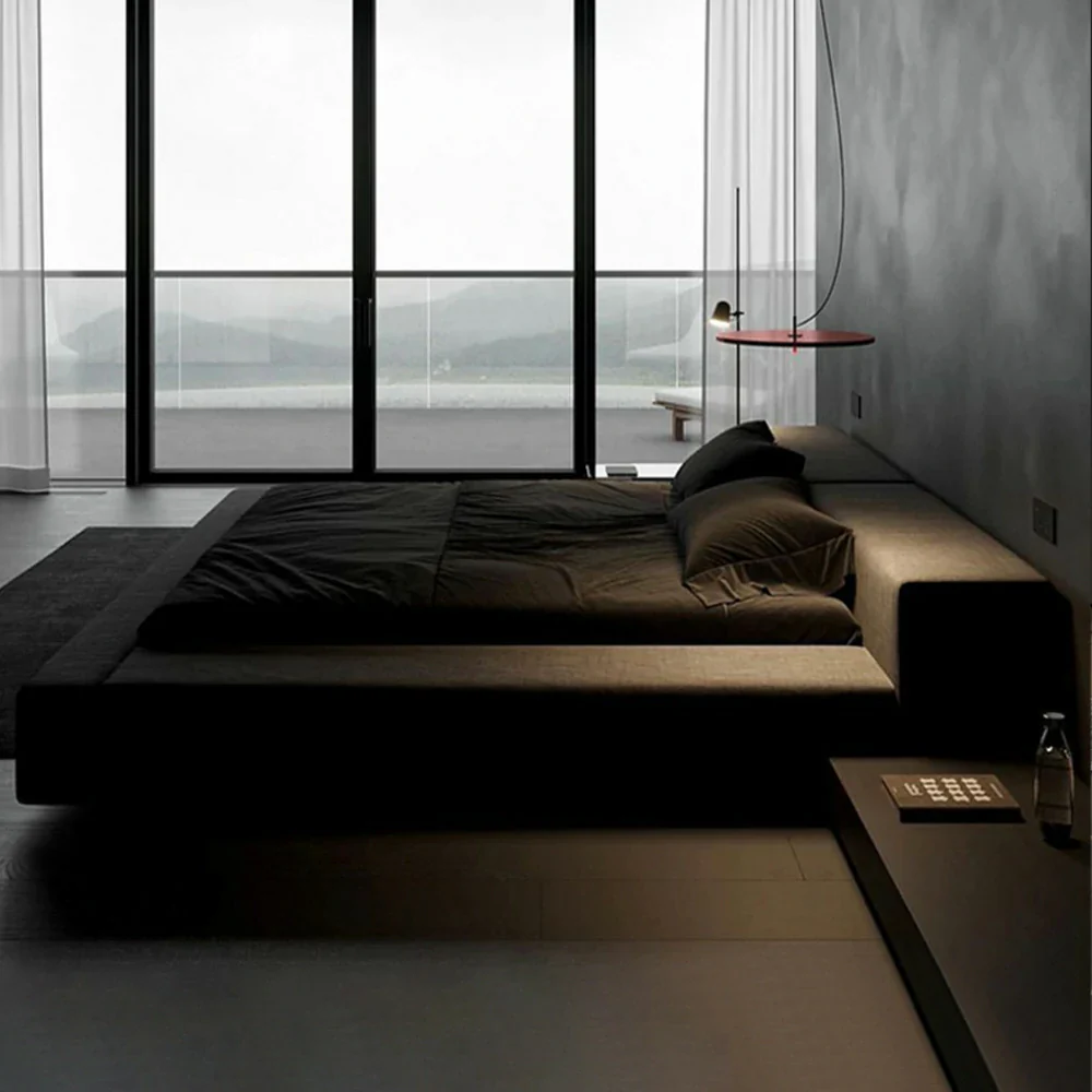 LUXORA Upholstered Bed Frame 150/180cm, Cotton-Linen Headboard, Solid Larch Wood & Steel Support, Padded Edges & Anti-Slip Design - Black - Image 4