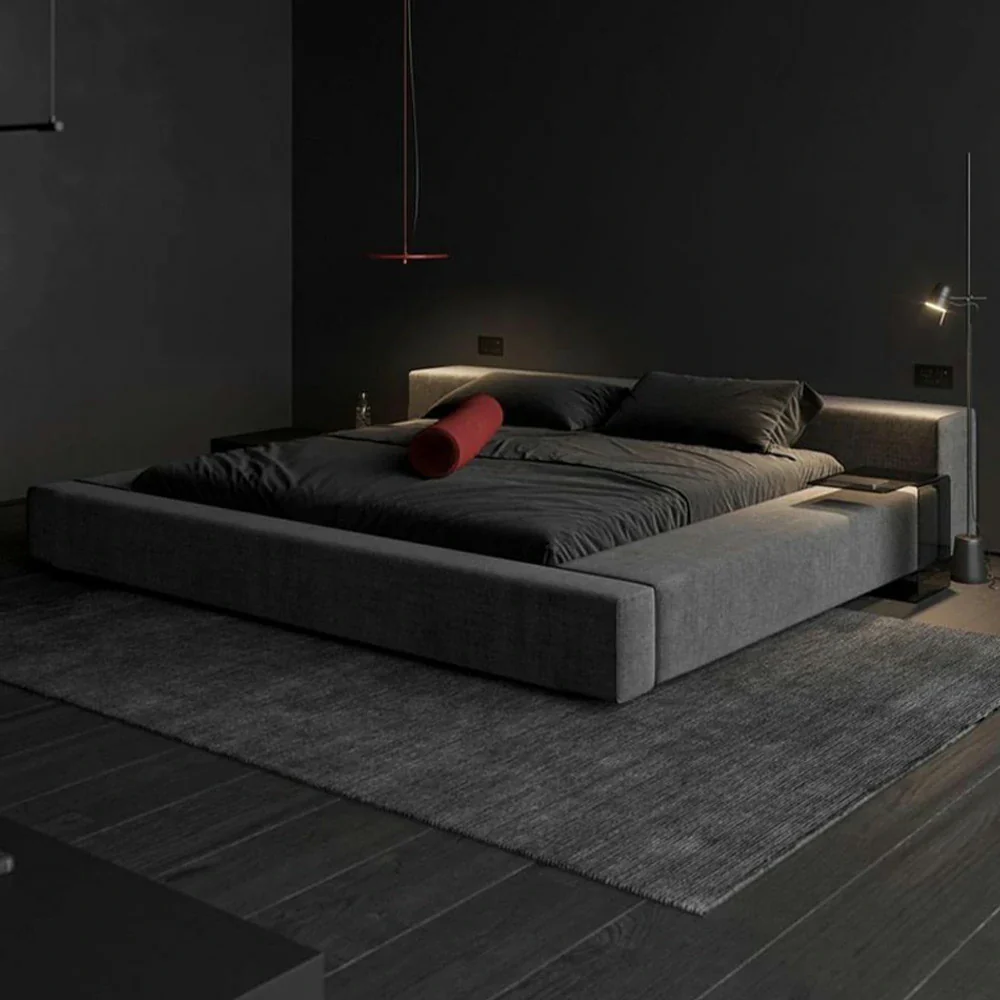 LUXORA Upholstered Bed Frame 150/180cm, Cotton-Linen Headboard, Solid Larch Wood & Steel Support, Padded Edges & Anti-Slip Design - Black - Image 5