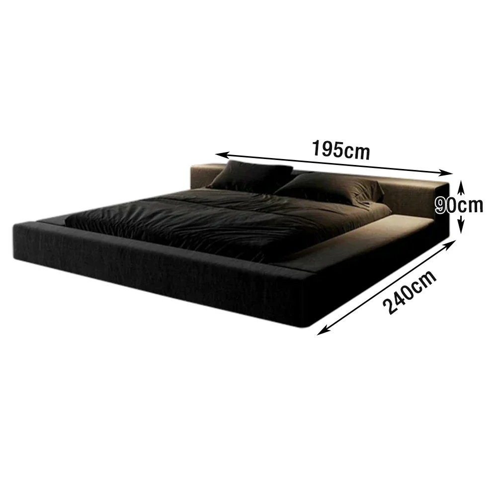 LUXORA Upholstered Bed Frame 150/180cm, Cotton-Linen Headboard, Solid Larch Wood & Steel Support, Padded Edges & Anti-Slip Design - Black - Image 6
