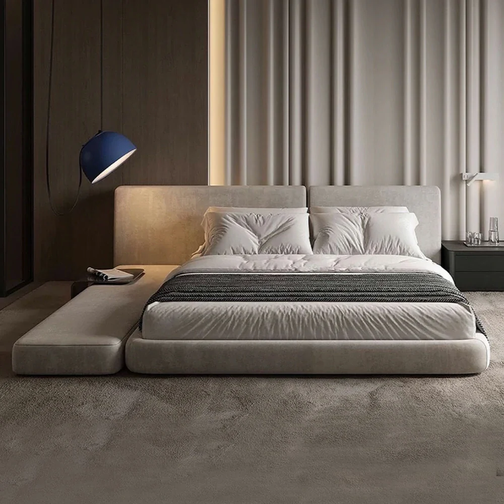LUXORA Upholstered Bed Frame 150/180cm, Matte Velvet Headboard, Solid Larch Wood & Steel Support, Padded Edges & Anti-Slip Design - Grey - Image 2