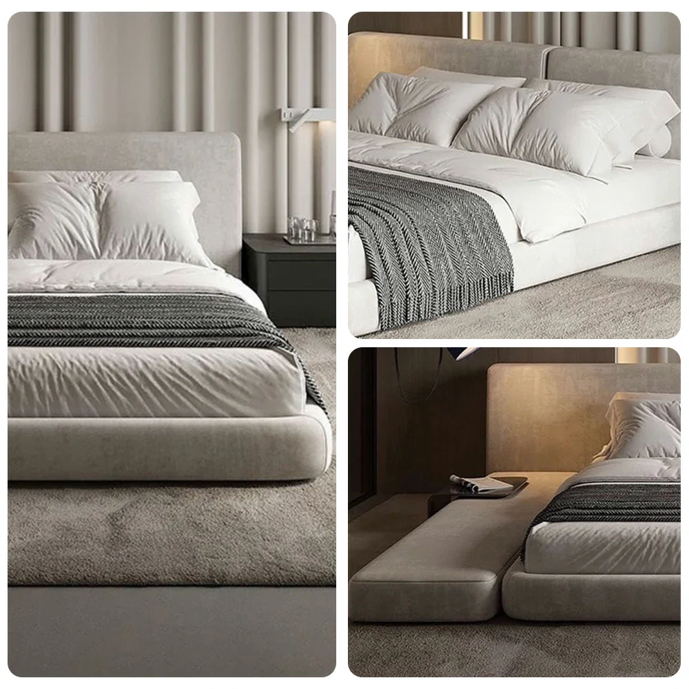 LUXORA Upholstered Bed Frame 150/180cm, Matte Velvet Headboard, Solid Larch Wood & Steel Support, Padded Edges & Anti-Slip Design - Grey - Image 3